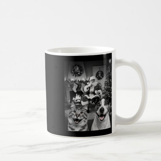 Kerst Grappige Kat Hond Selfie Met Sinterklaas Cu Koffiemok (Rechts)