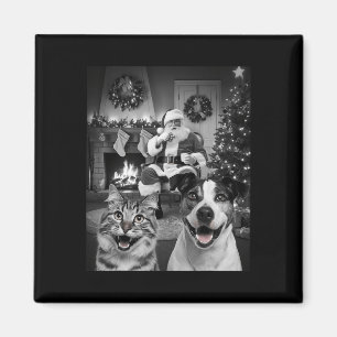 Kerst Grappige Kat Hond Selfie Met Sinterklaas Cu Magneet