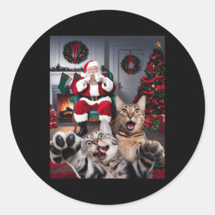 Kerst Grappige Kat Hond Selfie Met Sinterklaas Cu Ronde Sticker