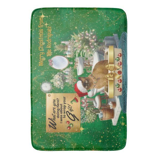 Kerst grappige kat in kattenbak badmat (Voorkant Verticaal)