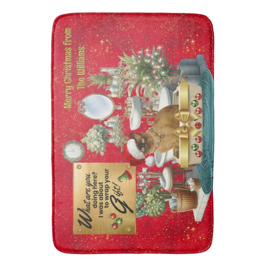 Kerst grappige kat in kattenbak badmat (Voorkant Verticaal)