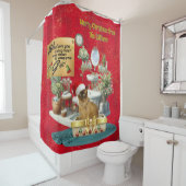 Kerst grappige kat in kattenbak douchegordijn (In situ)