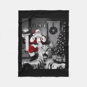 Kerst Grappige Kat Selfie Met Sinterklaas Schattig Fleece Deken