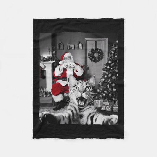Kerst Grappige Kat Selfie Met Sinterklaas Schattig Fleece Deken (Voorkant)