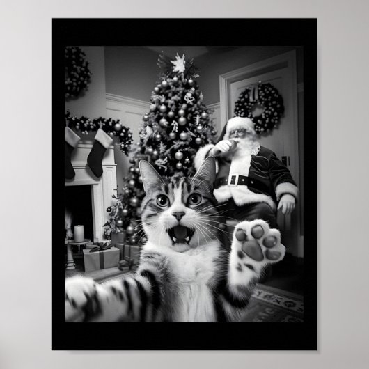 Kerst Grappige Kat Selfie Met Sinterklaas Schattig Poster (Voorkant)