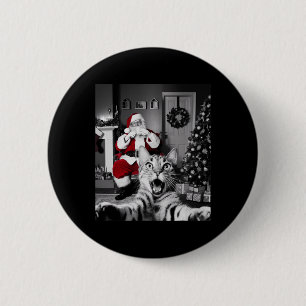 Kerst Grappige Kat Selfie Met Sinterklaas Schattig Ronde Button 5,7 Cm