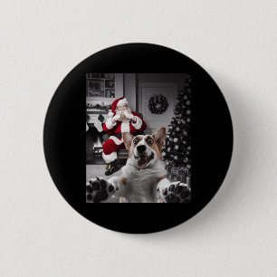 Kerst Grappige Kat Selfie Met Sinterklaas Schattig Ronde Button 5,7 Cm