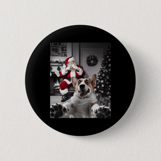 Kerst Grappige Kat Selfie Met Sinterklaas Schattig Ronde Button 5,7 Cm (Voorkant)