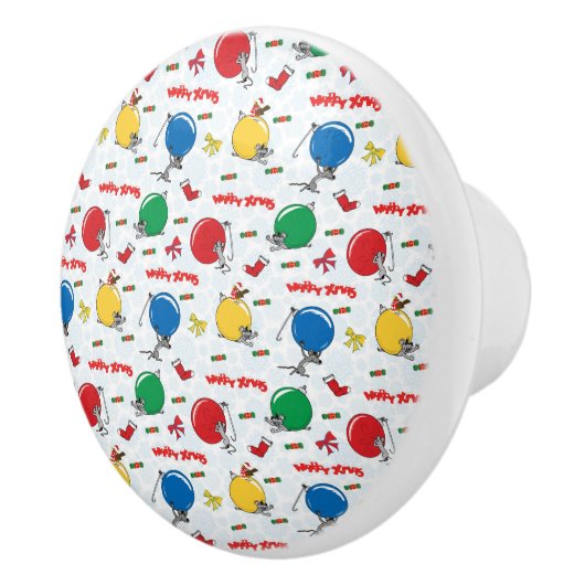 Kerst grappige muis met ballen keramische knop (Rechts)