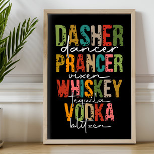 Kerst Grappige Rendieren Drinken Typografie Perfect Poster