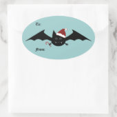 Kerst grappige vleermuis van en naar ovale sticker (Tas)