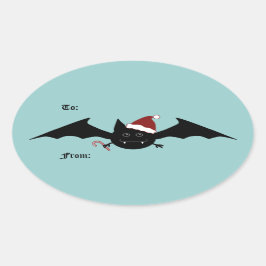 Kerst grappige vleermuis van en naar ovale sticker