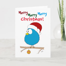 Kerst: Grappige vogel (blauw) Feestdagen Kaart