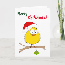 Kerst: Grappige vogel (geel) Feestdagen Kaart