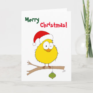Kerst: Grappige vogel (geel) Feestdagen Kaart