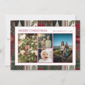 Kerst Green Plaid Familie Vier Fotocollage Feestdagenkaart (Voorkant)