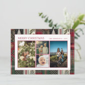 Kerst Green Plaid Familie Vier Fotocollage Feestdagenkaart (Staand voorkant)