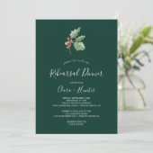 Kerst Greenery & Berry Green Rehearsal Dinner Kaart (Staand voorkant)