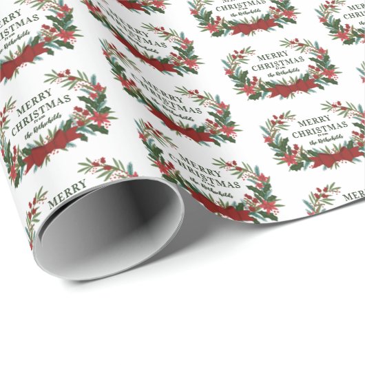 Kerst Greenery Krans met rode strik Cadeaupapier (Rol Hoek)