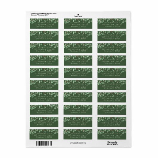 Kerst Greenery Red Berries Donk Green Etiket (Full Sheet)