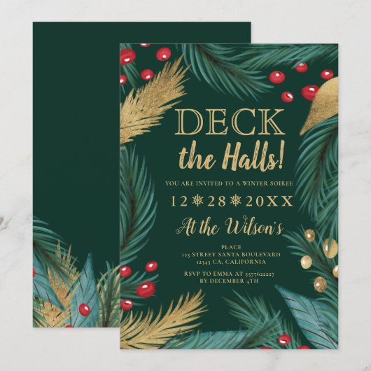 Kerst grenen maretak goud chic dek de zalen kaart (Voorkant / Achterkant)