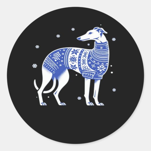 Kerst Greyhound Hond Dragen van een Lelijke Trui B Ronde Sticker (Voorkant)