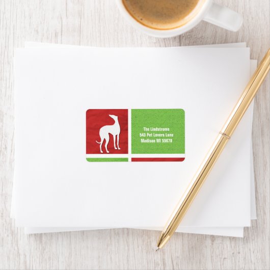 Kerst Greyhound Silhouet in rood en groen Etiket (Insitu)