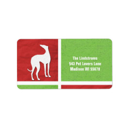 Kerst Greyhound Silhouet in rood en groen Etiket