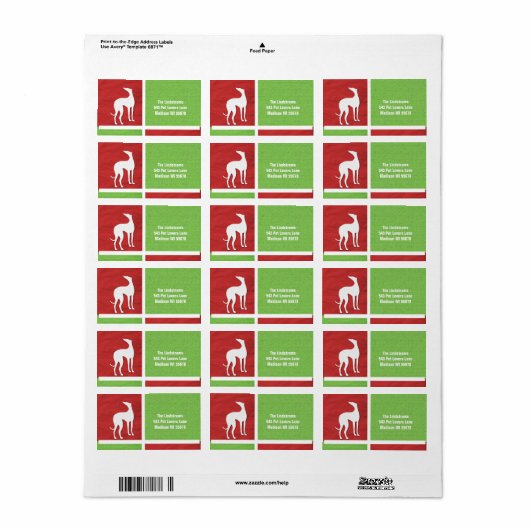 Kerst Greyhound Silhouet in rood en groen Etiket (Full Sheet)