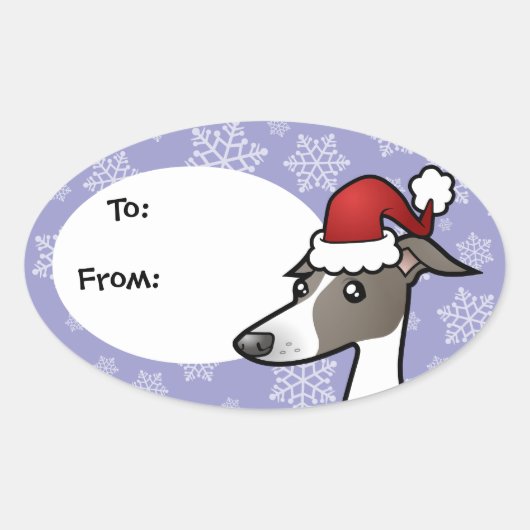 Kerst Greyhound/Whippet/Italiaans Greyhound Ovale Sticker (Voorkant)