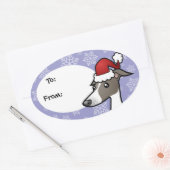 Kerst Greyhound/Whippet/Italiaans Greyhound Ovale Sticker (Envelop)