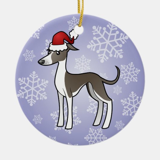 Kerst Greyhound/Whippet/Italiaanse Greyhound Keramisch Ornament (Voorkant)