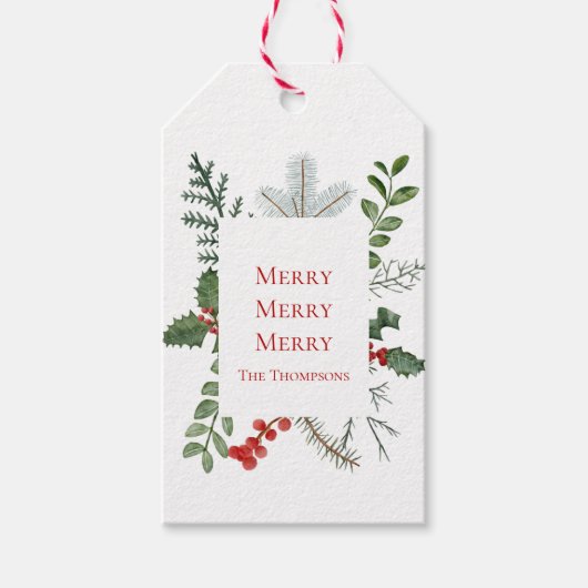Kerst, Griekenland & Berries Elegant Cadeaulabel (Voorkant)