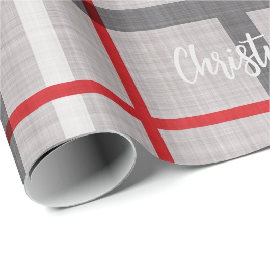 Kerst grijs rood geruite inpakpapier (Rol Hoek)