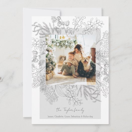 Kerst Grijs Winter Foliage Foto Lijst Feestdagenkaart (Voorkant)