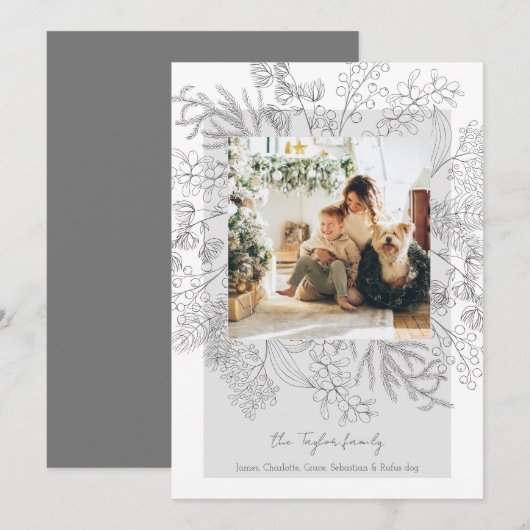 Kerst Grijs Winter Foliage Foto Lijst Feestdagenkaart (Voorkant / Achterkant)