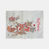 Kerst Grijs Winter Woodland Dier Herten Naam Fleece Deken (Voorkant (Horizontaal))