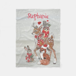 Kerst Grijs Winter Woodland Dier Herten Naam Fleece Deken