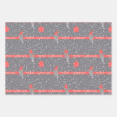 Kerst grijs witte rode vogels dennen inpakpapier vel (Voorkant)