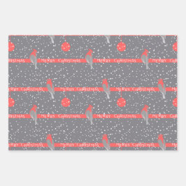 Kerst grijs witte rode vogels dennen inpakpapier vel