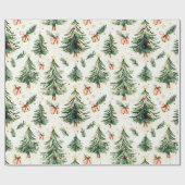 Kerst grillige pijnbomen patroon cadeaupapier (Vlak)