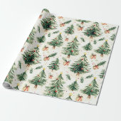 Kerst grillige pijnbomen patroon cadeaupapier (Uitgerold)