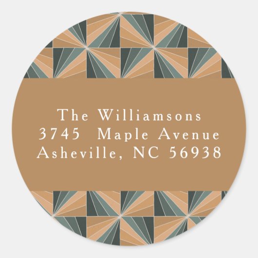 Kerst Groen  Art Deco Retouradres Ronde Sticker (Voorkant)