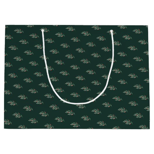 Kerst groen bladeren & bessen groot cadeauzakje (Voorkant)