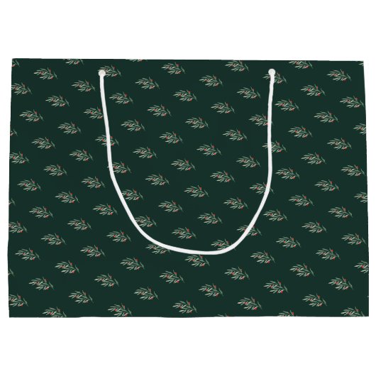 Kerst groen bladeren & bessen groot cadeauzakje (Achterkant)