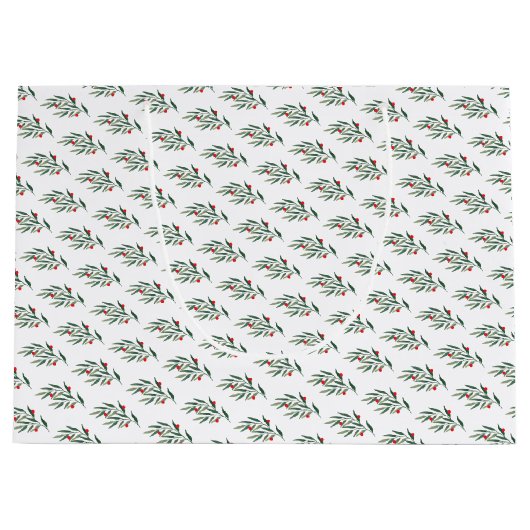 Kerst groen bladeren & bessen groot cadeauzakje (Voorkant)