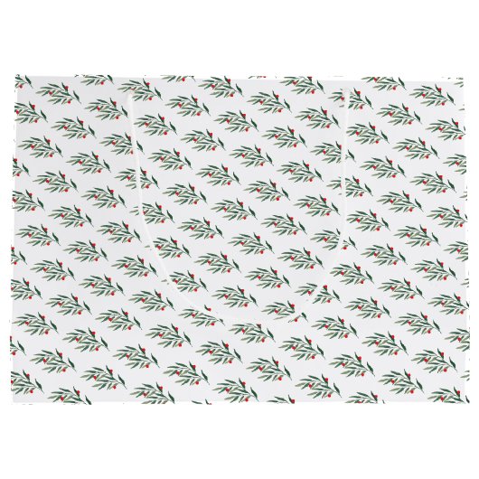 Kerst groen bladeren & bessen groot cadeauzakje (Achterkant)