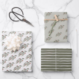 Kerst groen bladeren & bessen inpakpapier vel