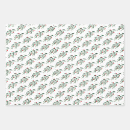 Kerst groen bladeren & bessen inpakpapier vel