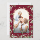 Kerst groen bladeren goud glitter foto feestdagenkaart (Voorkant)